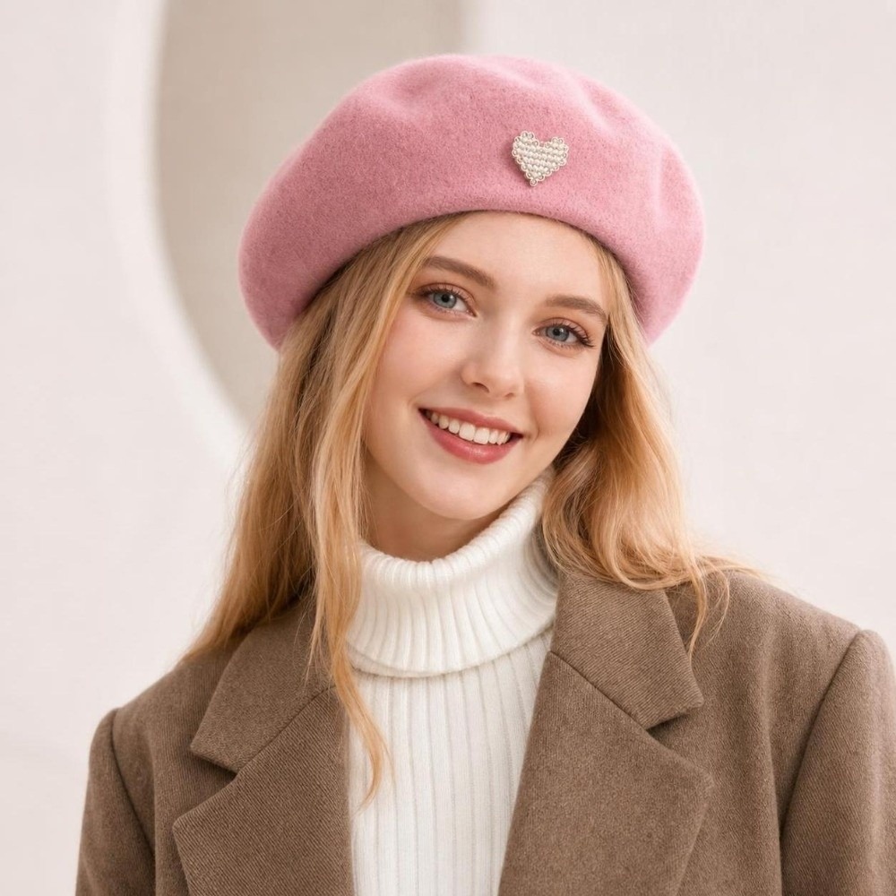 Beret French Wool - Modieuze warme winterwollen baretten, hartvormig, effen