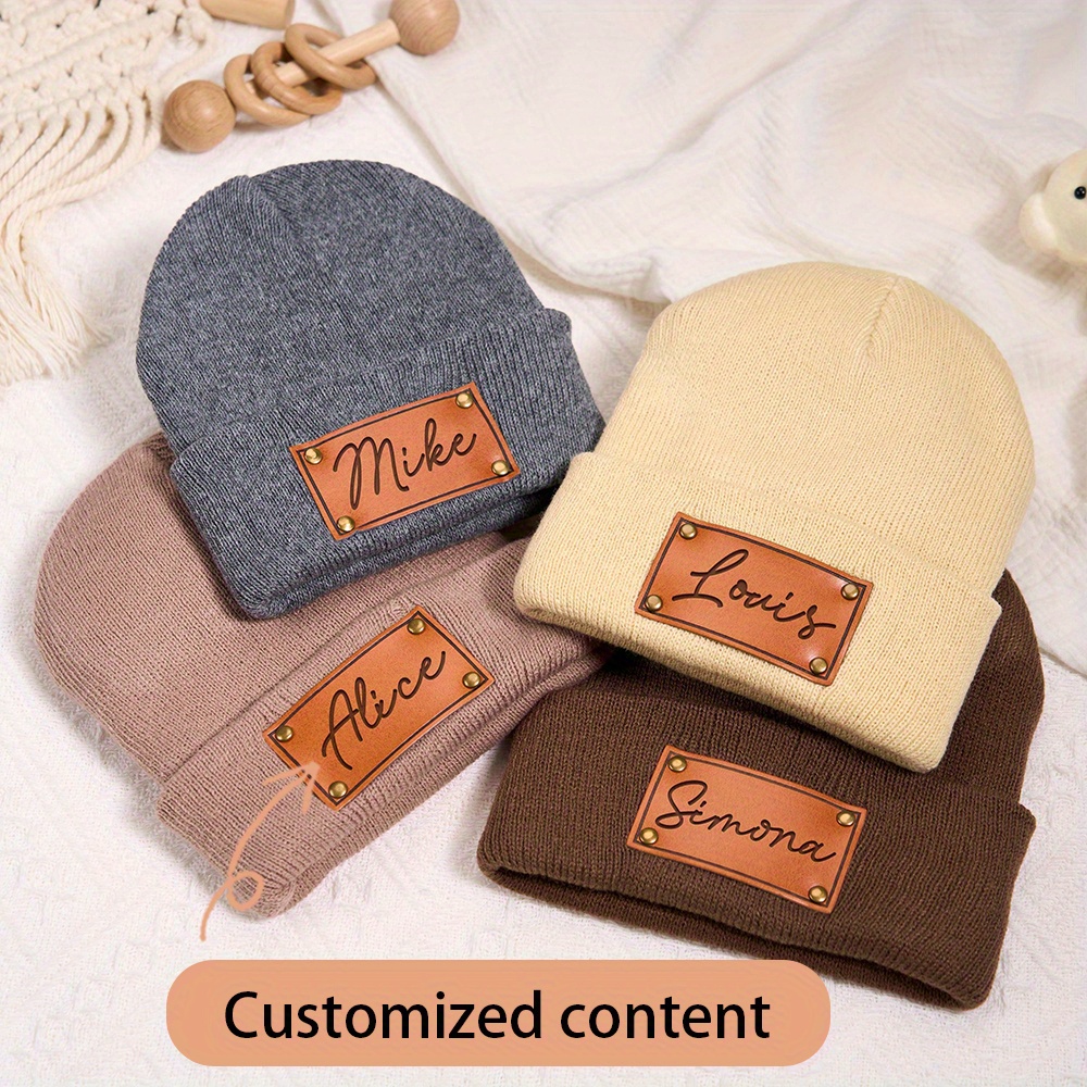 Beanie Cuffed Knit - Op maat gemaakte leren patchmuts, gebreide